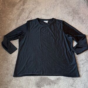 DKNY Black Rhinestone Long Sleeve Top SIZE 2X